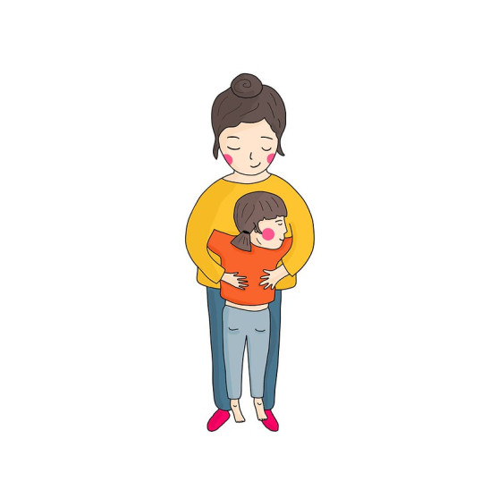 Illustration von einer Frau, die ein Mädchen umarmt