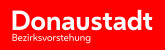 Das Logo der Donaustadt: Rote Schrift auf blauem Hintergund